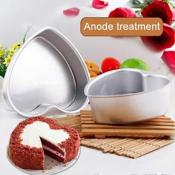 2 stk. Hjerteformet kakeformsett i aluminium DIY Kakeform Bakeverktøy med avtakbar bunn Push Pa