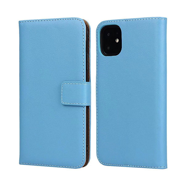 iPhone 12/12 Pro - Ægte Læder Etui - Lyseblå