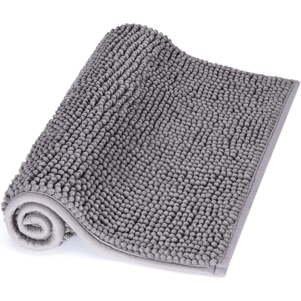 Skridsikker bademåtte 50x80cm mikrofiber chenille tæppe til badeværelse grå