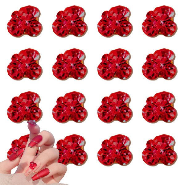 16 st Nail Art Rhinestones ädelstenar med flatback Nail Gems för ögonmakeup och Nail Art diamanter för naglar-8*8MM red