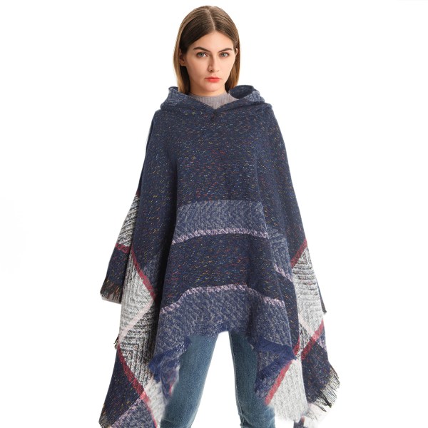 Bohemisk poncho-huvtröja med aztektryck för kvinnor