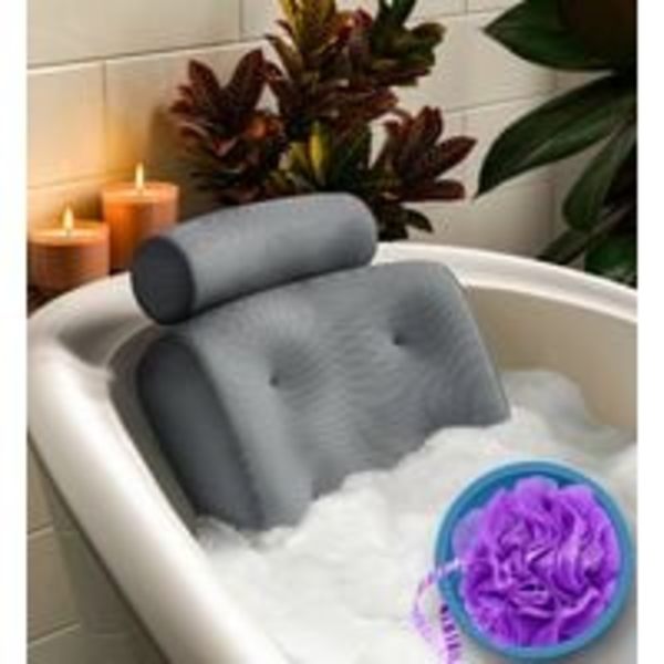 Everlasting Comfort Badekar Pute - Støtter Hode, Nakke og Rygg i Badekaret - Badekar Pute