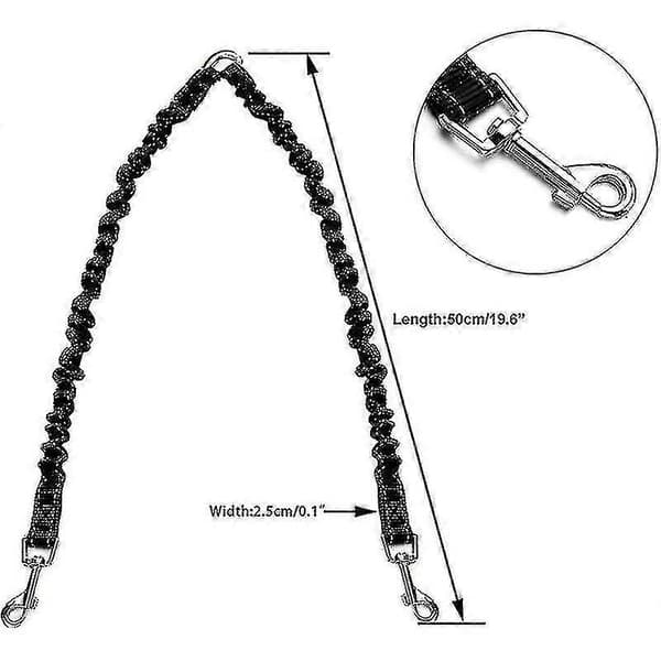 Dubbelkoppel för hundar eller husdjur, reflekterande elastiskt material - 360 graders stötdämpning - Trasselfri