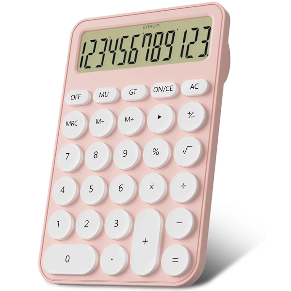 12-cifret lommeregner til skole, bordstørrelse 16 x 11 cm, store knapper, let at trykke LCD-skærm, 15° vippebar skærm til børns lommeregnere