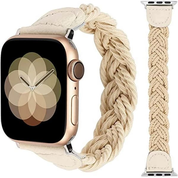 Khakifärgad, vävd 38mm 40mm 41mm elastisk armband iWatch-serie