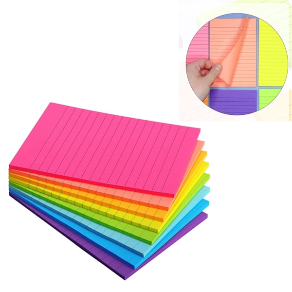 Linjerede Klæbende Noter 100 X 150mm 45 Blokke 6 Farver Stærk Klæbende Sticking Memo Pads