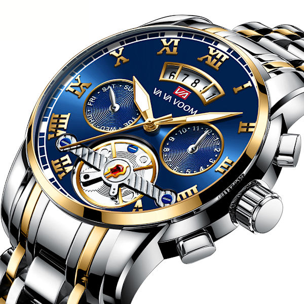 Herruhr - Kronograf - Vattentät analog armbandsur för män - Stor urtavla - Lysande datumklockor för män - Klassisk elegant present