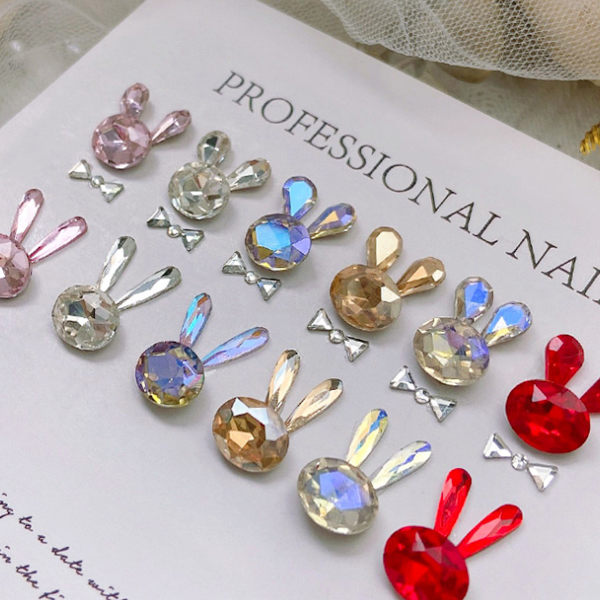 9 Sæt 3D Påskekanin Neglecharms Krystaller Kanin Diamanter Rhinestones Ædelstene til Akryl Negle Design, Kvinder Neglekunst Dekoration Håndværk Smykker DIY.