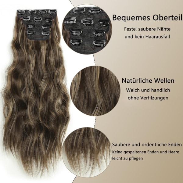Clip-in extensions, 4 stk 55 cm full head hårforlengelser med klips syntetiske bølgete hårforlengelser clip-in hårstykke for kvinner