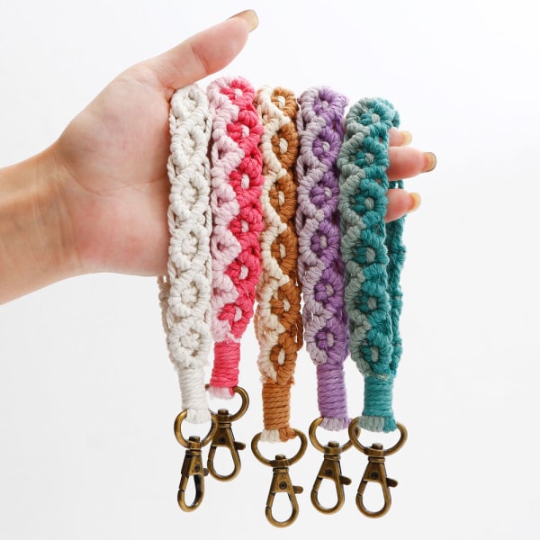 2 st handvävda bomullsrep nyckelring armband handgjorda blomma Daisy nyckeltillbehör bilnyckelhänge