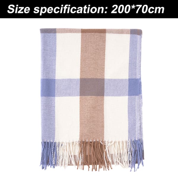 Lang plaid tæppe til kvinder, chunky oversized vinter/efterår varmt tørklæde, stort plaid tørklæde wrap blue-white