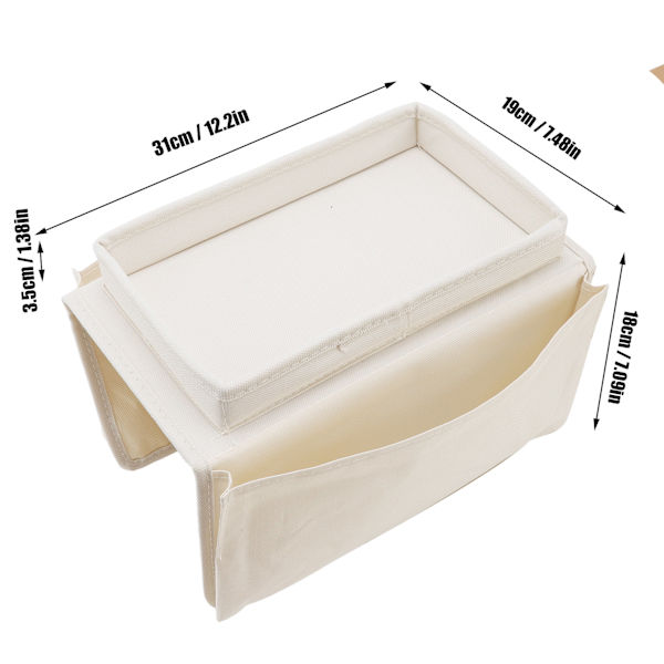 Sofa Bakke Foldbar Arm Opbevaring Holder Bord 600D Oxford Klud Sidelommer til Sofa, Beige