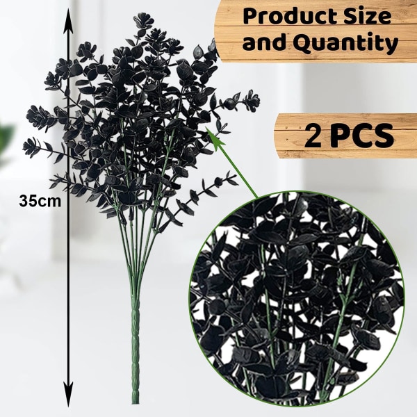 Konstgjorda eukalyptusblad Set med 2, svarta, falska blommor för