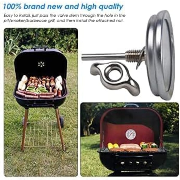 Grilltermometer i rostfritt stål, analog urtavla för tydlig avläsning, 50-500°C / 100-1000°F intervall, hållbar konstruktion, värmeindikator för
