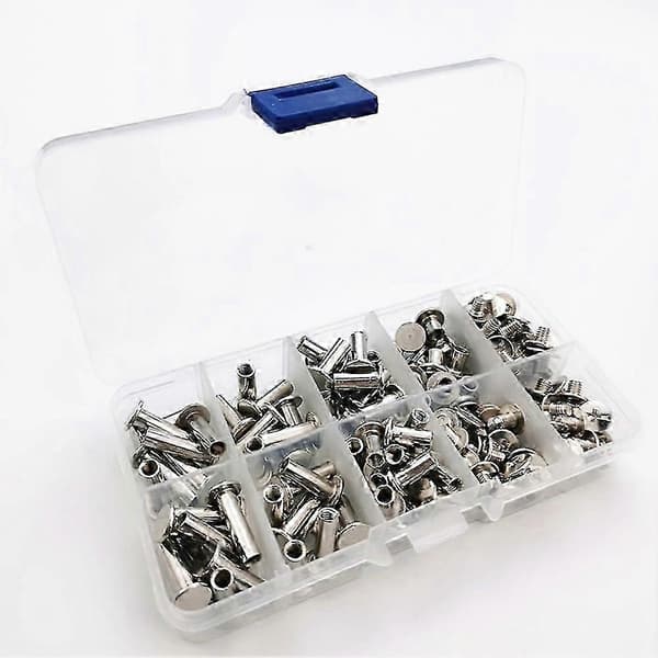 80 set Chicago-skruvar 5 storlekar 6 10 12 15 18 mm bindskruvar nitar, för läder, bokbindning silver