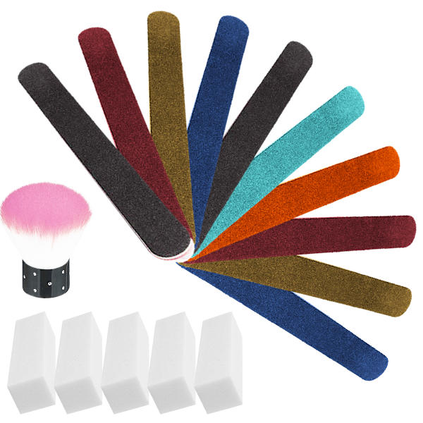 Sporgo nagelfil, förpackning med 10, svart 100/180 professionella nagelfilar, dubbelsidiga nagelfilar, engångsnagelfil, kärnfärg rosa nagelfilar för