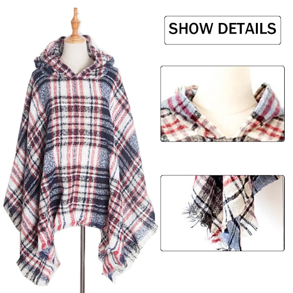 Dame Plaid Hætte Kappe Sjal Tæppe Poncho Hætte Kappe