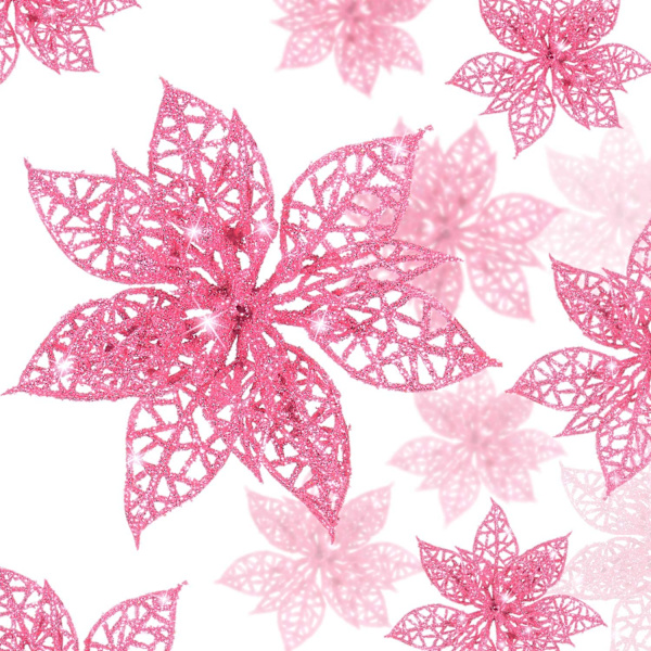 24 stk. Glitter Julestjerne Juletrepynt Juleblomstdekorasjon