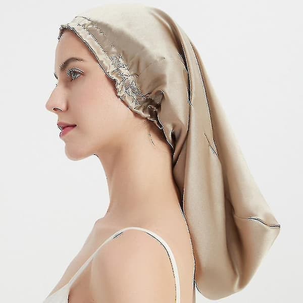 100% mullbärssiden nattmössa för långt hår, lång sidenhätta för sömn