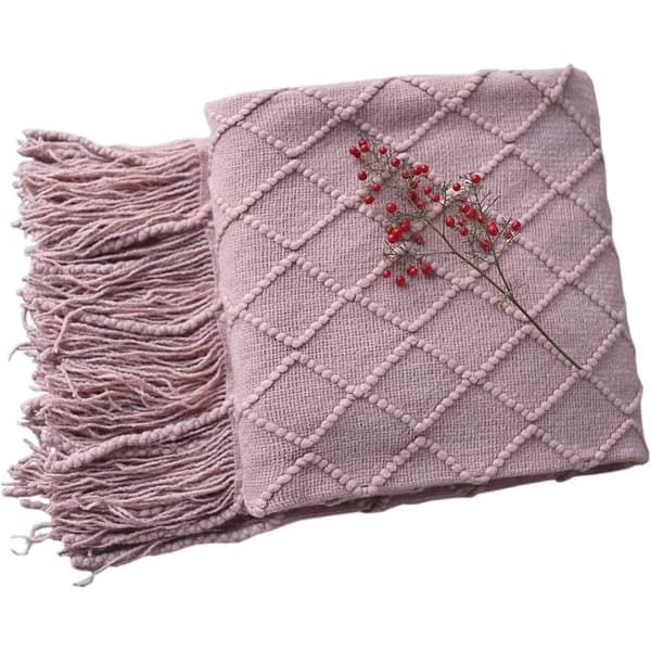 Myk Strikket Ullpledd med Dusker Koseteppe Sofateppe 125 x 230 cm