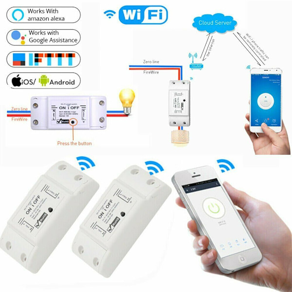 5 STK | Wifi WLAN Switch Smart Kontakt til Alexa APP-styring 2200W DHL