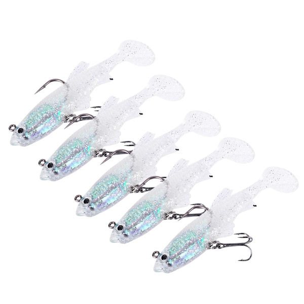 5 st/parti Konstgjorda 8,5 cm Hårda Fiske Beten för Bass T-svans Huvud Drag Krokar (Transparent)