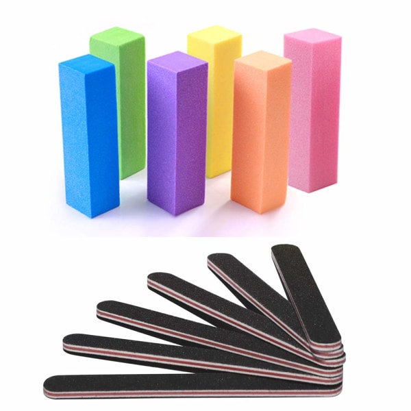 Nail Files and Buffer,  Professional Manicure Tools Kit Rectangular Art Care Buffer Block Tools 100/180 Grit 12Pcs/Pa(Black)