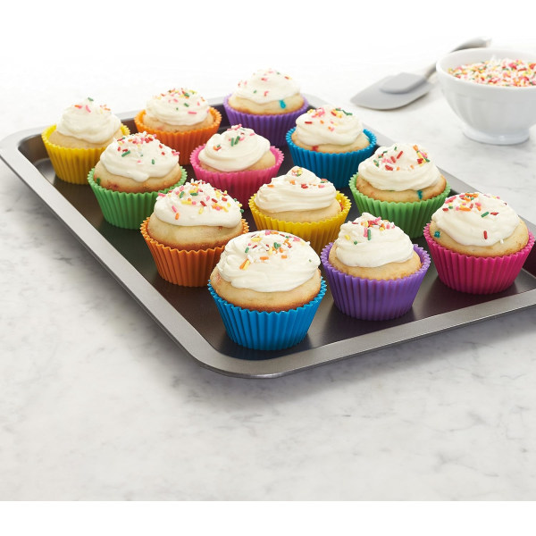 12-pack återanvändbara bakformar i silikon, muffinsformar, non-stick