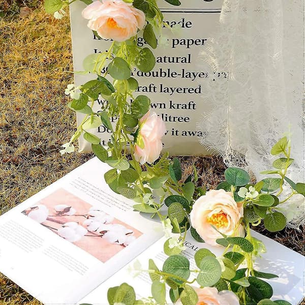 2 Pak Eucalyptus Guirlande Med Champagne, Grønt Guirlande Bulk Kunstig Silke Blomster Eucalyptus L