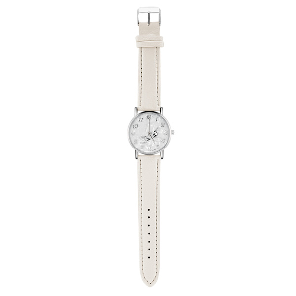 Trendigt PU-läderarmband kvartsur dam analog handledsklockor, vit