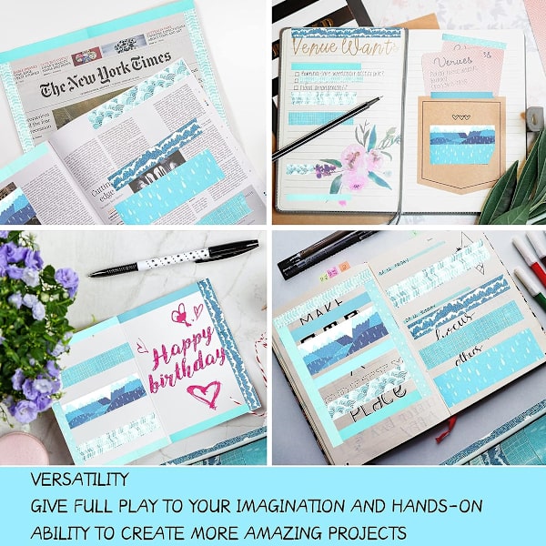 Washi Tape Set med 12 rullar, Blå Havsvåg Dekorativ Washi