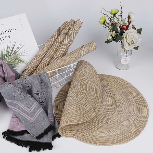 Bordsdukning med Stil: 35 cm Flätad Design Runda Bordstabletter, Färgbeständiga Tvättbara Presenter För Födelsedagsfester Och Picknickar