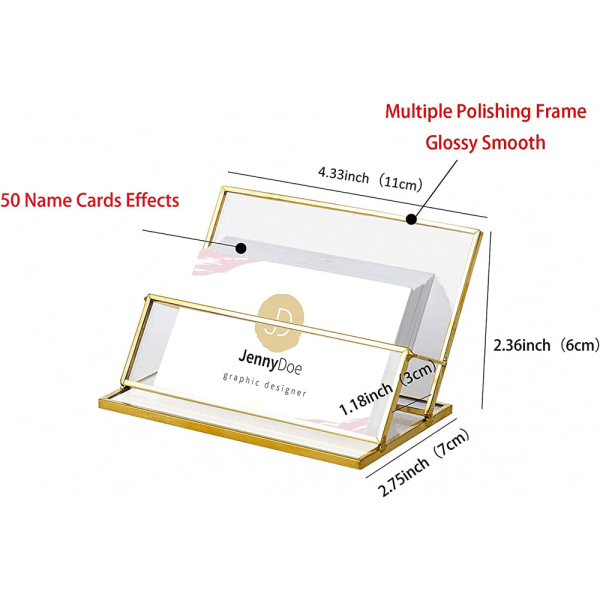 Glas Visitkort Holder Stativ Guld Kontor Navnekort Display Visitkort Organizer Opbevaring, 11*7*6.5cm
