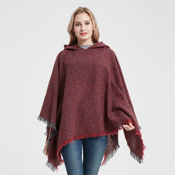 Dame Plaid Hætte Kappe Sjal Tæppe Poncho Hætte Kappe