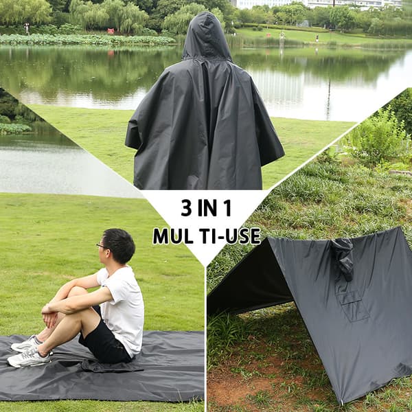Svart multifunksjonell 3-i-1 regnponcho, lett 210T Oxford