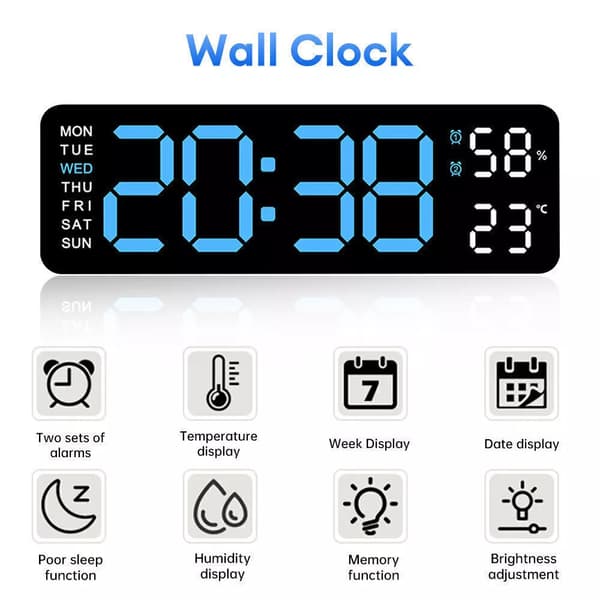 Digital LED Stor Display Vägg Skrivbord Väckarklocka Med Kalender Temperatur Datum