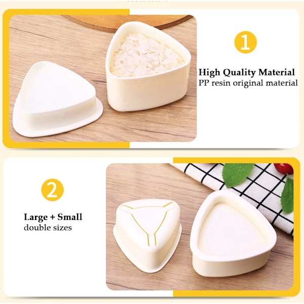 Triangel Sushi Maker, Hvit Rispaddle For Perfekt Japansk Hjemmelaget DIY Barne Bento, Stort & Lite Non-Stick Overflateformsett, Lett Å Rengjøre Og