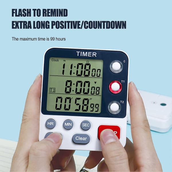 Timer med stor skärm och tre kanaler för kök och studier, tyst alarm Betterlifefg