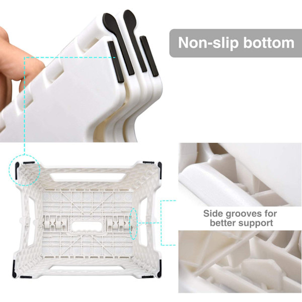 Foldbar og bærbar krakk for barn og voksne, liten sammenleggbar plastkrakk, sklisikker for kjøkken, bad, hage, soverom, 22 cm, hvit