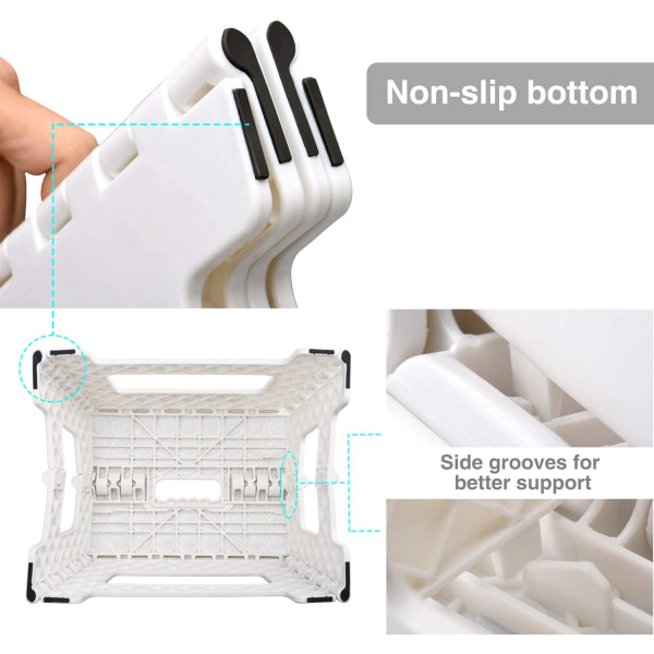 Foldbar og bærbar skammel til børn og voksne, lille foldbar plastik trinbræt, skridsikker til køkken, badeværelse, have, soveværelse, 22 cm, hvid