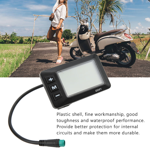 Elektrisk Sykkeldisplay 36V 48V LCD GD01 Display 5-pins Vanntett Plugg for 22,2 mm Styre