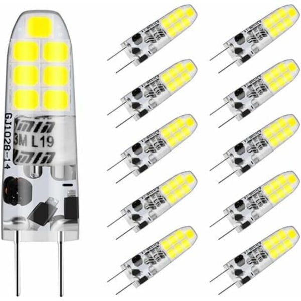 10-pack G4 LED-lampor, kallvitt 6000K, Auting G4 3W motsvarande 20W G4 halogenlampa, ej dimbar, [Energiklass F]