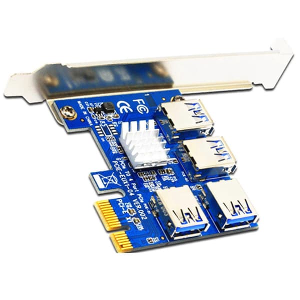 PCI-e till PCI-e Riser-kort 1 till 4 1x till 16x USB 3.0 Slot Hub Adapter för Bitcoin Mining Miner BTC De