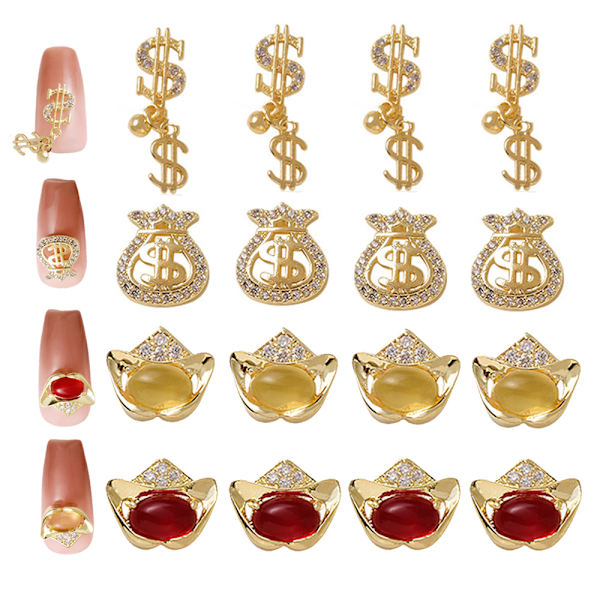 16 st guld dollartecken nagelcharms legering strass för naglar pengar tecken 3d nagelcharms för nagelkonst 3d pengar charms nageldesign