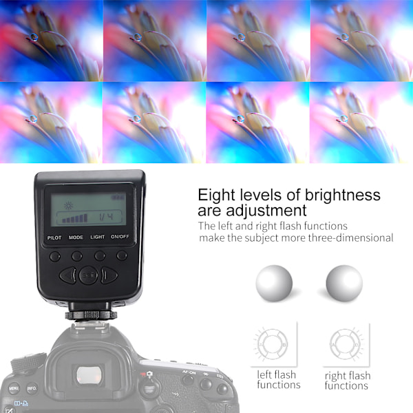 Makro LED Ring Blitzlys for DSLR-kameraer + 8 stk. Adapterringer