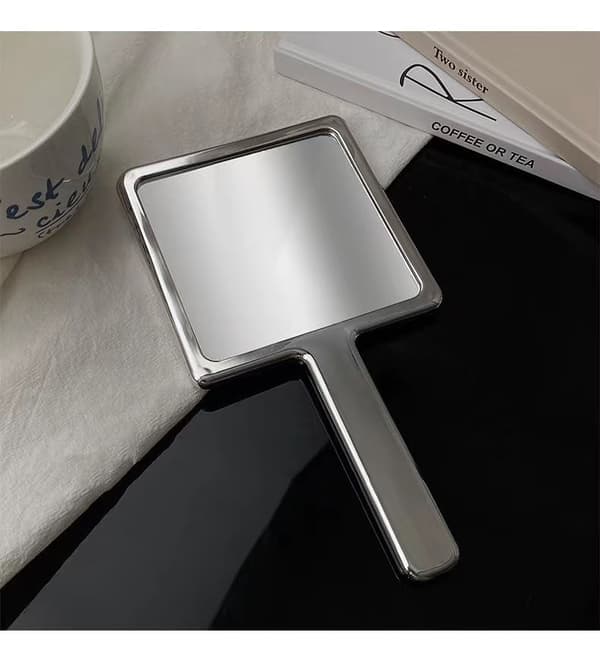 Handhållet enkel spegel med handtag, silverfärgad