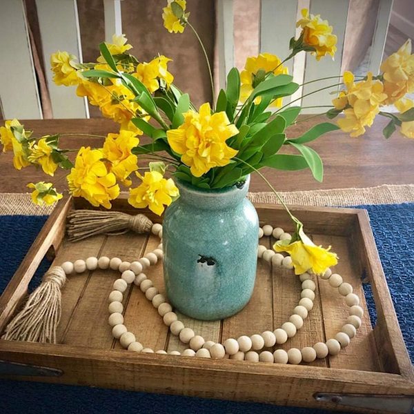 58In/st Farmhouse Beads Träpärla Garland Rustik Prayer Beads Boho-pärlor med tofsar Väggning Hängande girland för rustik lantlig inredning$Träpärla