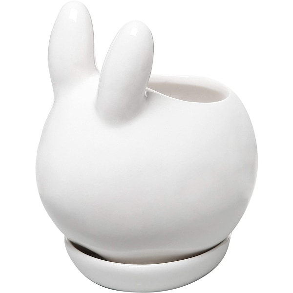 Decorative Bunny Rabbit Design White Mini Ceramic Plant Flower P