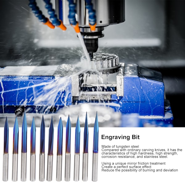 11 stk. 4mm/0.2 tommer 2-flad Straight V Graveringsbits Wolfram Stål Spejlfinish Multifunktion