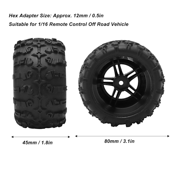 1 par 1/16 skala RC-bildäck plastfälg för 1/16 fjärrkontrollbil uppgraderingstillbehör